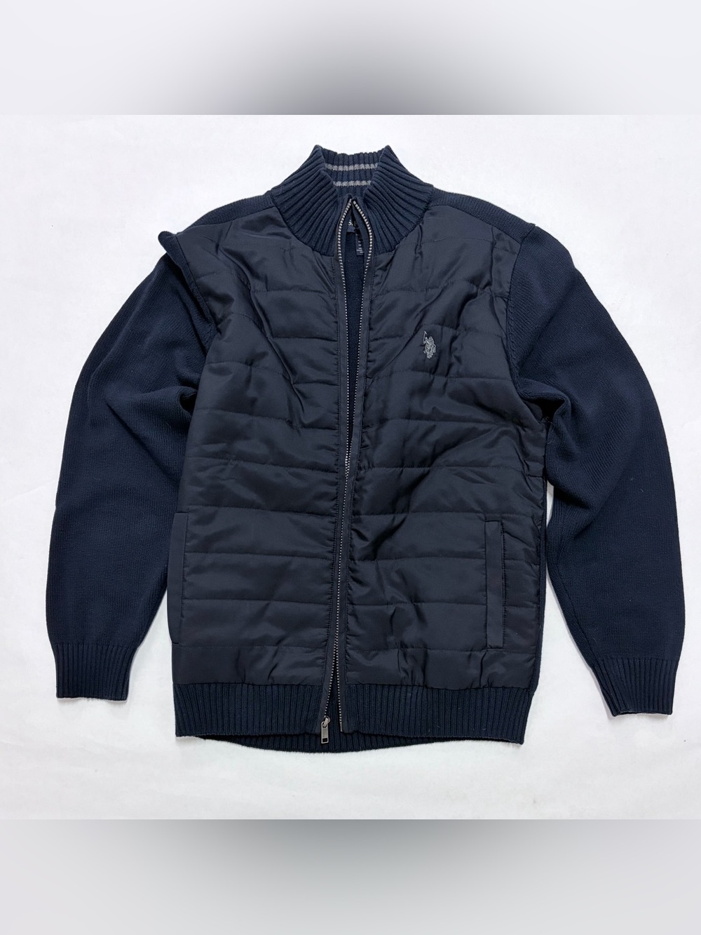 U.S. Polo Assn. Men's Hybrid Quilted Puffer Knit Full Zip Jacket - Size Medium
